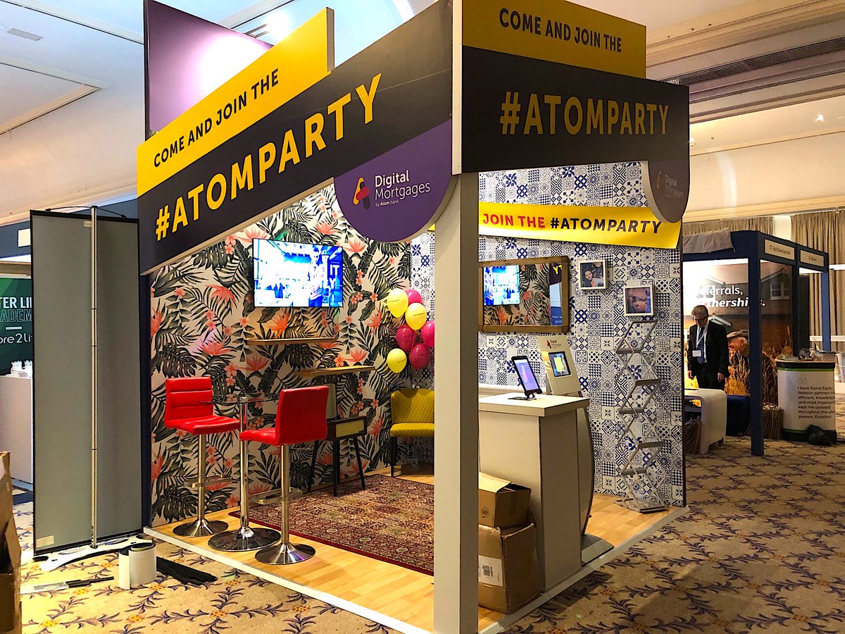 Symbiosis_UK's tweet photo. Our #outstanding @atom_bank stand turning heads at this years FSC Conference in Glasgow on Wednesday #atomparty https://t.co/rpFBKTJM6z