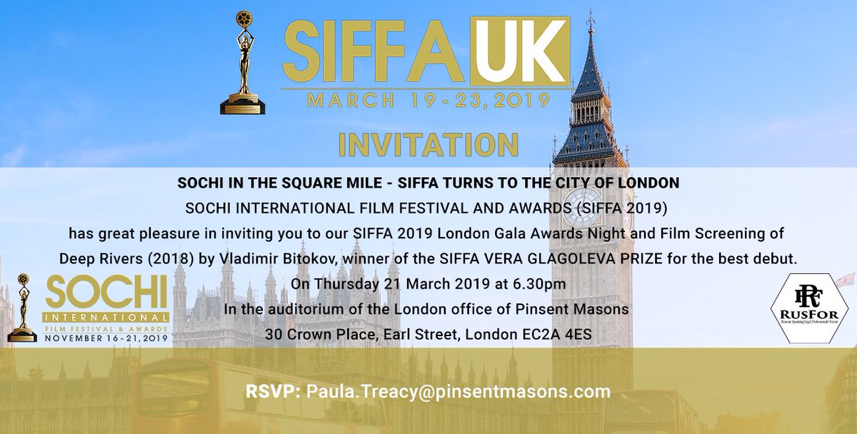 TweetRusFor's tweet photo. RusFor would like to invite you to a private London screening of a film on Thursday, 21 March 2019. Please see the invitation for full information. The screening will be accompanied by a drinks reception and canapés.
 
Places are limited. If you are able to attend please RSVP. https://t.co/r0EVu4vRVO