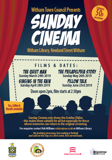 BraintreeDC's tweet photo. Accessible cinema events have been organised by #WithamTownCouncil at Witham Library @EssexLibraries. Golden Oldie films to help bring back memories.  Email rob@rojosa.co.uk for more info. https://t.co/YS6SsasCFl