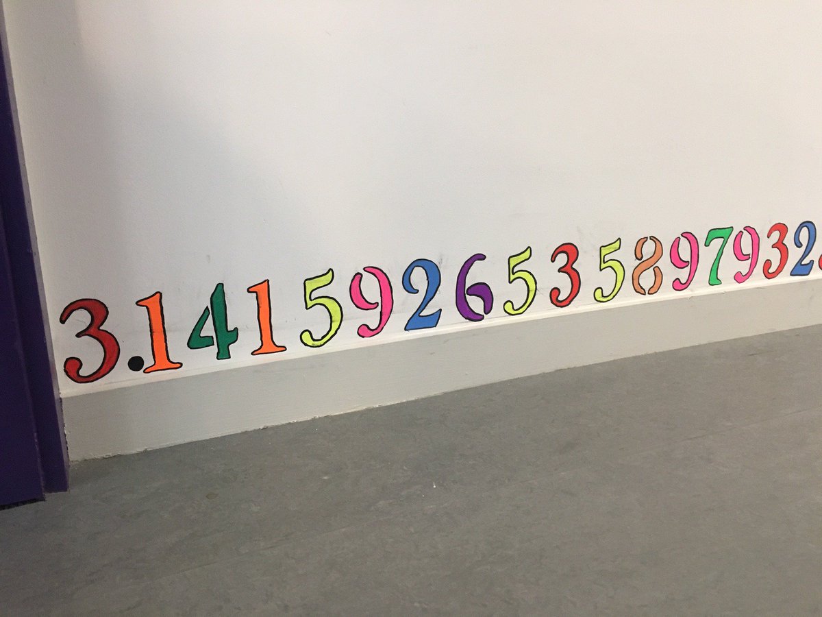 reetspetite's tweet image. Lots happening here at @NAISDublin today for #piday #PiDay2019 #pidayNAE
I've even broken out my #NerdGirl shoes and bag!
The students completed a mural leading to the classroom with over 3000 digits of pi as a #servicelearning project #MYPChat #MTBoS