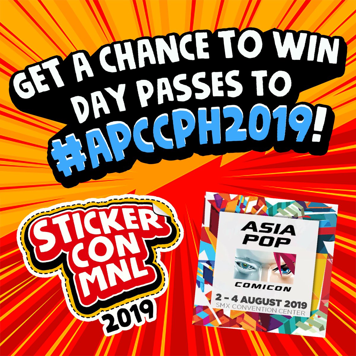 We are heading to Sticker Con MNL this Saturday! Be sure to be there for a chance to WIN day passes for this year’s #APCCPH2019! 🙌🏼 #AsiaPOPComicon #StickerConMNL #StickerConMNL2019