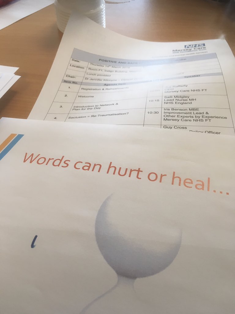 Always hard to hear the distress that segregation causes. Inspired to hear from @irisbenson100 and to hear that change is happening #positiveandsafe @Mersey_Care