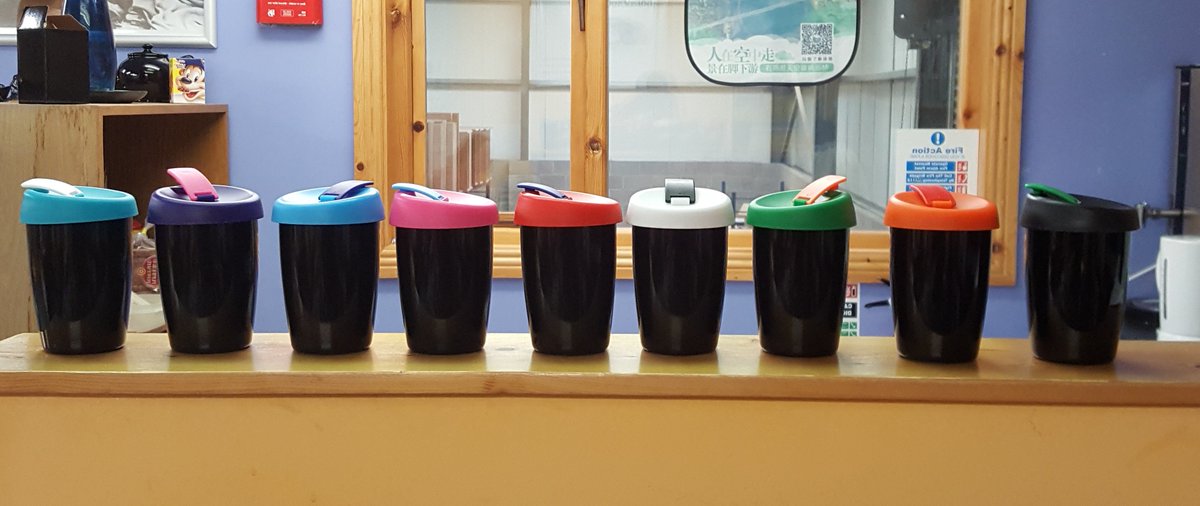 We match our #reusable cups to our drink 
#coffee is green #cappuccino is pink #latte is white. You get the idea!