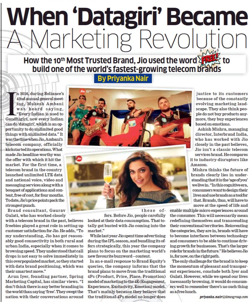 Checkout how jio used the word "FREE" to build one of the world's fastest-growing telecom brands.

Source: Brand Equity 

#newsoftheday #adnation #businesstransformers #brandequity #branding #reliancejio #digitalmarketingtrends #digitalindia