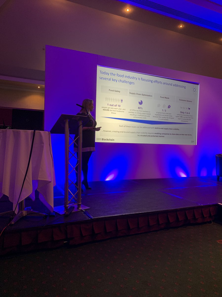 ShaneBrennanUK's tweet photo. Katy Arndt from @IBMBlockchain is now showing us how they are using blockchain to transform data use and transparency in the supply chain #coldstorage2019 @fsdfUK https://t.co/HvWnLGHxkm
