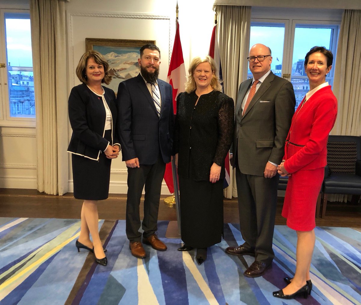 sharonmbrough's tweet photo. Honoured to be at Canada House in London hosted by ⁦@JaniceCharette⁩, with ⁦@PrincesTrustCA⁩ board members, celebrating our Global Award nominee ⁦@rehi_inspector⁩ Jay McArthur ⁦⁦@POEmilitary⁩ https://t.co/Nbxc174VBn