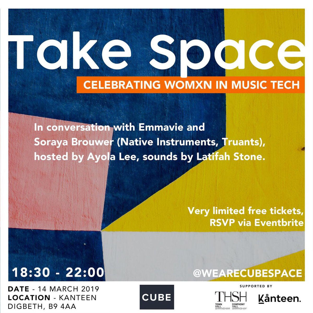 wearecubespace's tweet photo. #TAKESPACE is only a few hours away!

We have DJ Latifah on decks to get you in the mood!

https://t.co/P34679RI9U 

Doors open from 18:30 @kanteen_life 

#Celetratingwomxninmusictech &amp; #thefutureofmusic 

See you there! https://t.co/BrfL0dCIMB