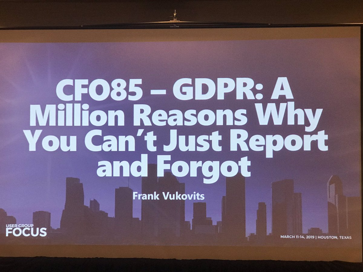 Fvukovits's tweet photo. Getting ready to talk #GDPR here at #UserGroupFocus in room Founders II. This is a schedule change, so if you want to know why your company still needs to be talking privacy of personal data post May 25, 2018, come join us! #NAVUG #365BCUG https://t.co/IHvVDuXzs0