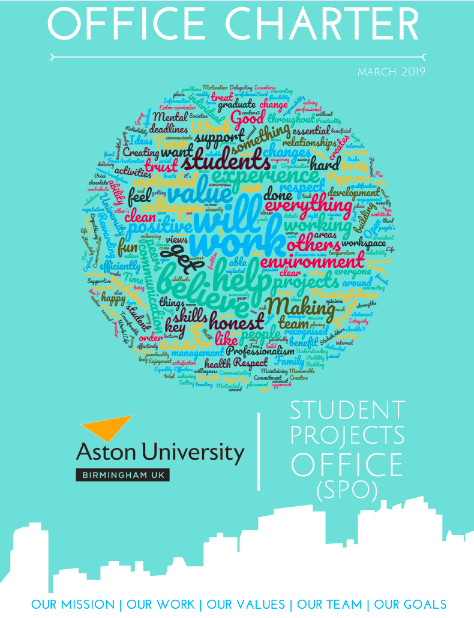 AstonSPO's tweet photo. A first look at our Office Charter! Excited to see this in print! All things 
 mission, values, work, team and goals! A insight into what we are all about #AstonUniversity #AstonSPO #Brochure 📘 https://t.co/oSo79OacDI