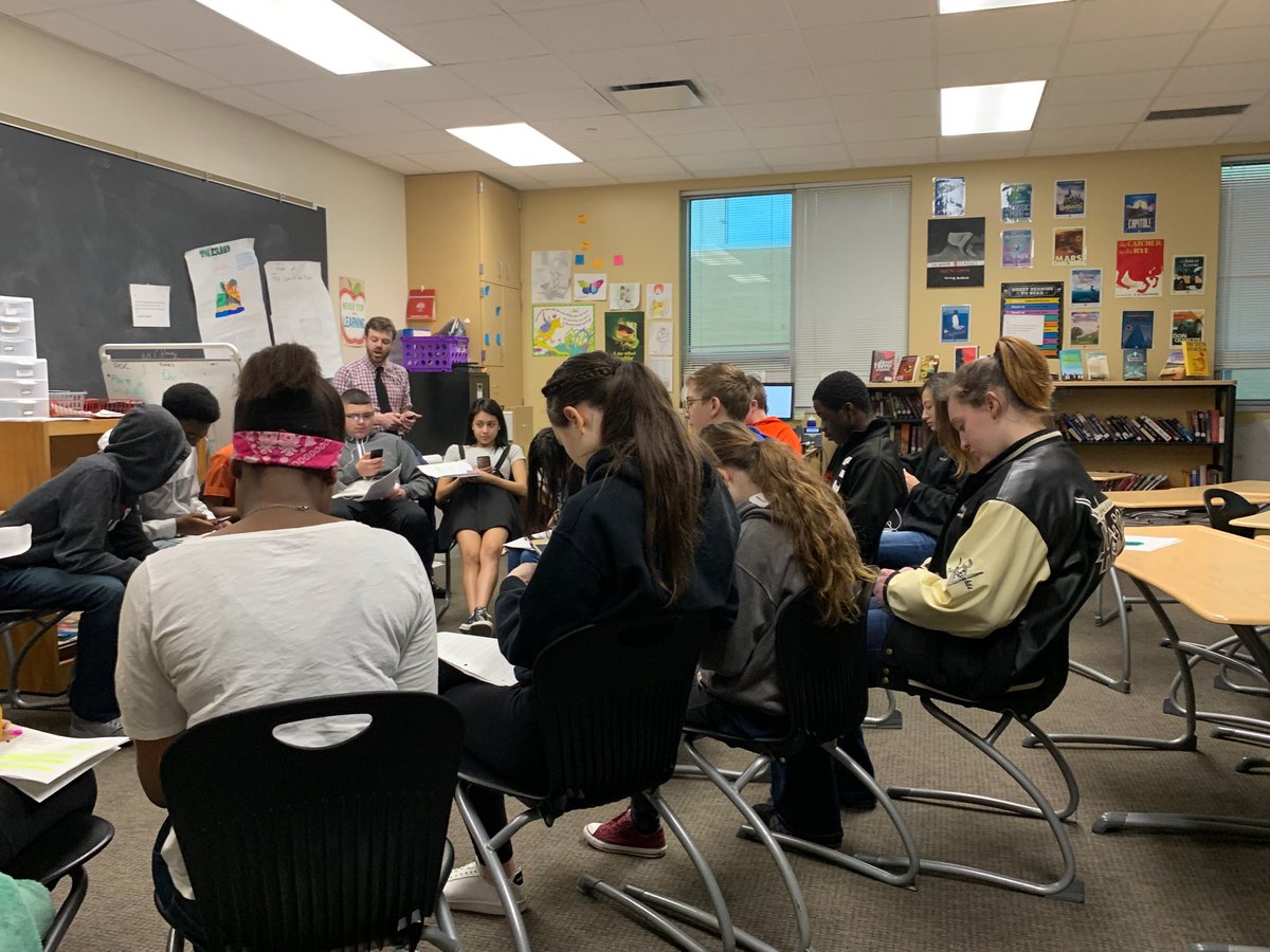HarrisLeads's tweet photo. ⁦@NGCKey⁩ AVID students are preparing for a Socratic Seminar by first checking the screen time on their phones.  This is going to be good!  Thanks, Mr. Collins!!! ⁦@MrSamuelNGC⁩ ⁦@taylorjohn31⁩ ⁦@StegCIA⁩ ⁦@WayneTwpSchools⁩ https://t.co/1oOzSTJZyo