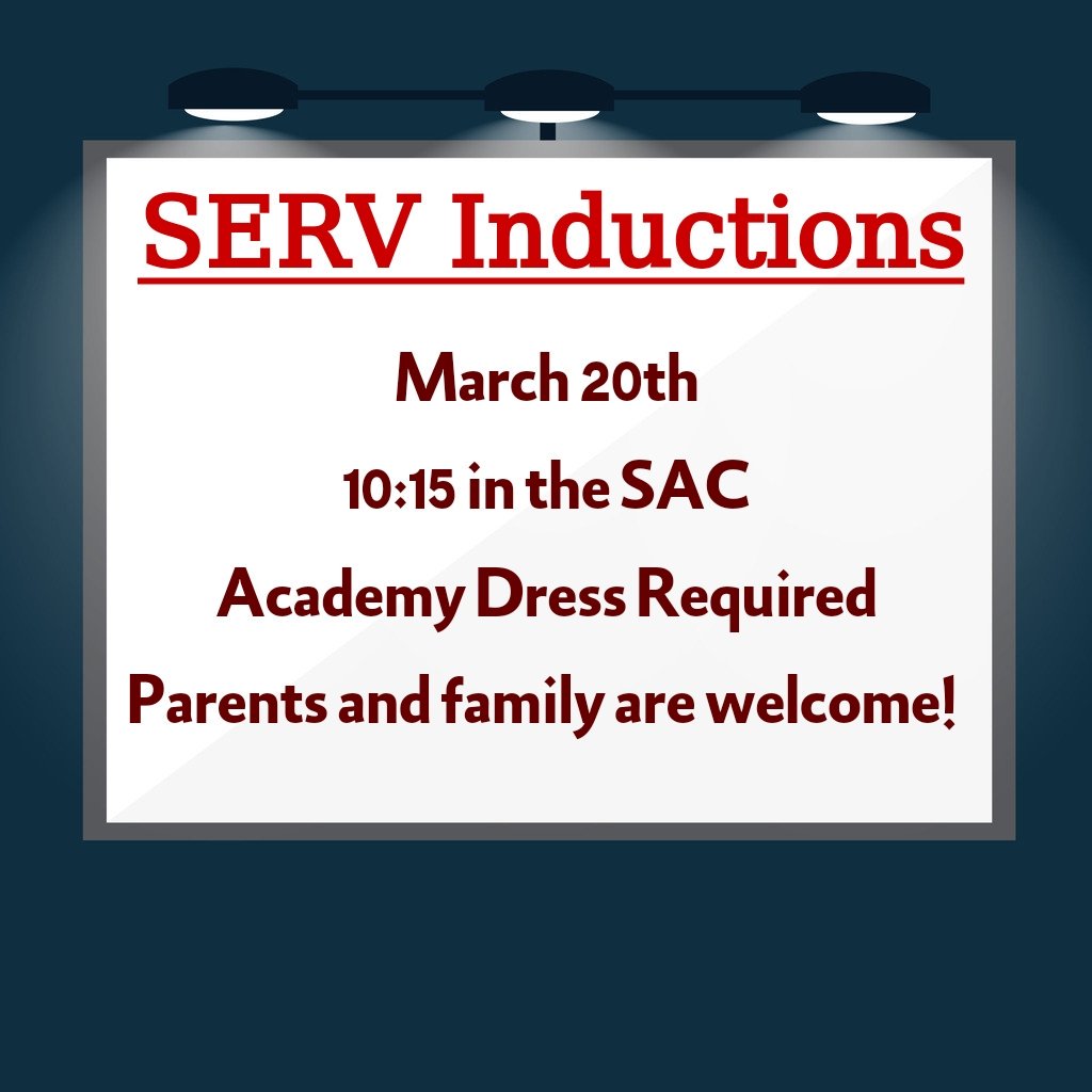 SERV Inductions for our 9th - 12th graders will be next Wednesday.
👇🏼 for more details