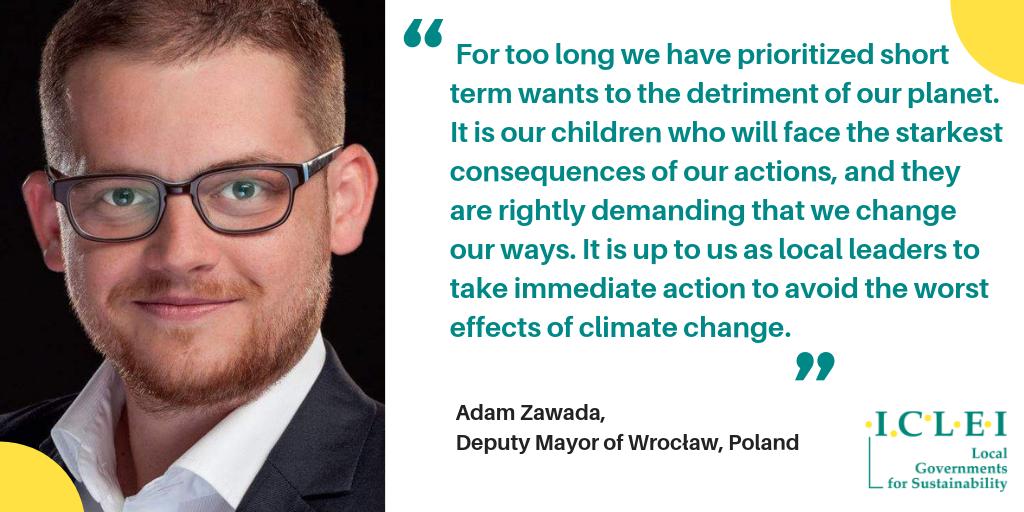 Deputy Mayor of <a href="/wroclaw_info/">Wroclaw</a> and <a href="/ICLEI_Europe/">ICLEI Europe</a> REXCom member <a href="/AdamZawada3/">Adam Zawada</a> rightly reminds us that ‘it is our children who will face the starkest consequences’ of climate inaction #ClimateStrike