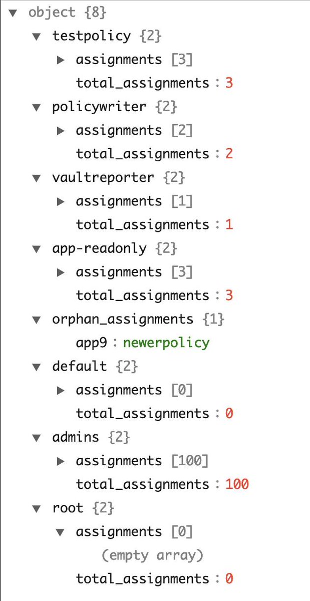 GreenReedTech's tweet image. Working on generating data about @HashiCorp Vault policy assignments to help determine what identities a policy is assigned to. Identifying assignments without an associated policy is also a key use case. github.com/martezr/vault-…
