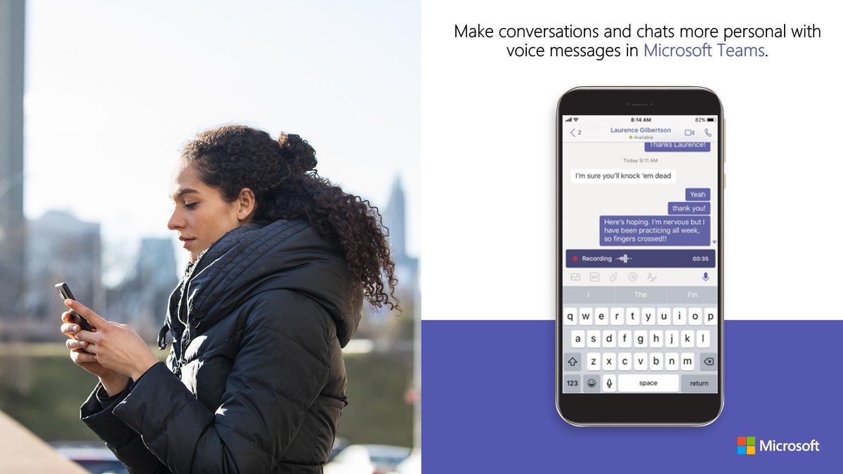 MicrosoftTeams's tweet image. Make channel conversations and chats more personal with voice messages in #MicrosoftTeams. msft.social/YXA57M