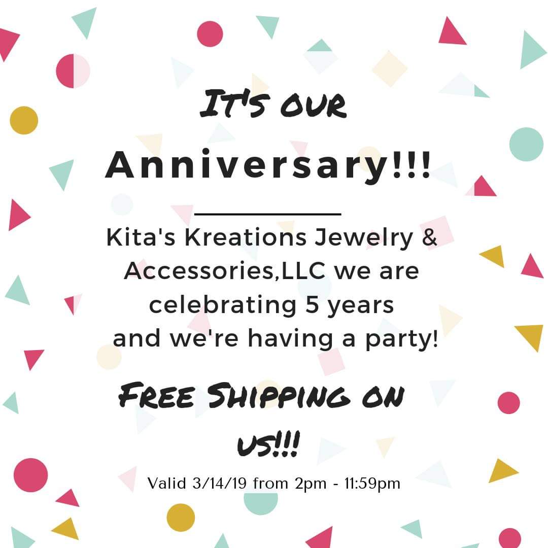 FanLynRu's tweet image. It's Kita's Kreations Jewelry &amp;amp; Accessories, LLC's 5 year anniversary!!!!! Visit our website kreativegiftsbykita.com to take advantage of our March 14% off sale and FREE SHIPPING on any order (today only)
#kitaskreationsjewelryllc #itsouranniversary #shop #share #support