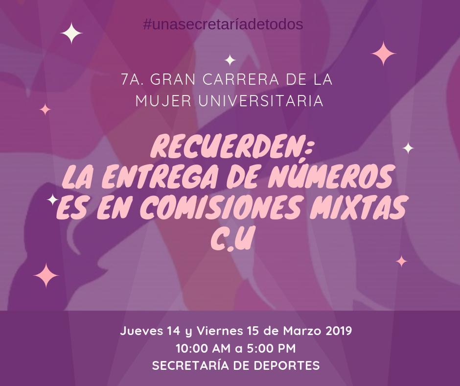DeportesSTUNAM's tweet photo. Compañeras:
¡No olviden recoger su número de participante!
¡Las estamos esperando!
#STUNAM #STUNAMdeportes #deportes #7acarreradelamujer #unasecretaríadetodos https://t.co/9Aow5oDXDy