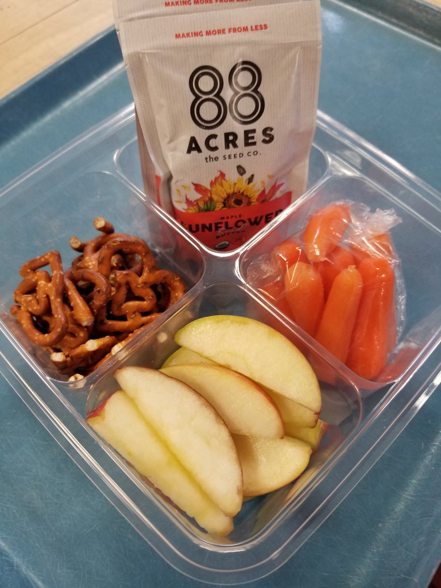 Come by the cafeteria for lunch and grab a protein pack...filled with pretzels, apple slices, carrots &amp; sunflower seed butter &amp; or pumpkin seed butter!!!