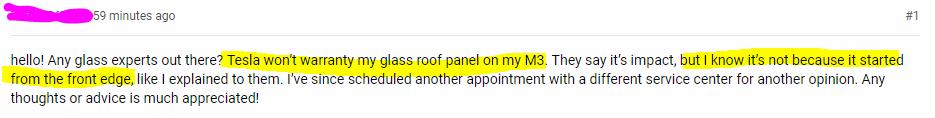 PlugInFUD's tweet image. More cracked Model 3 roof glass

and a continued trend of Tesla refusing to place under warranty.

I get it - $1,200 roofs are expensive when you gotta worry about making payroll.

teslamotorsclub.com/tmc/threads/cr…

#teslaqualityissues
#teslarepairissues
#teslaspareparts

$tsla $tslaq