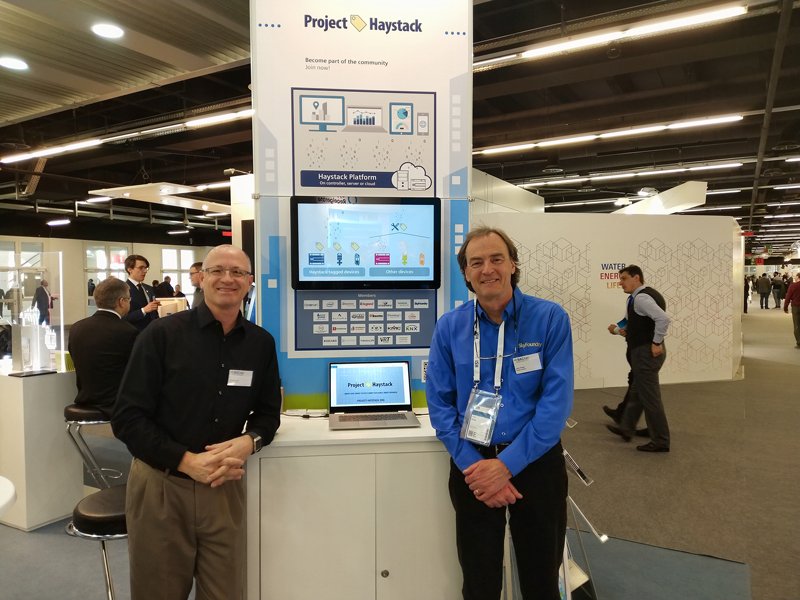 haystackTagging's tweet image. Scott Muench of @J2innovations and John Petze of @SkyFoundry representing Project Haystack @haystackTagging @ish_frankfurt. Thank you to everyone that has stopped by our stand Hall 10.3, Stand A61. A lot of interest in #semantictagging #smartdata #haystackmethodology