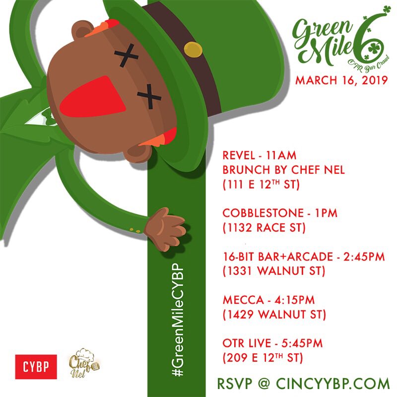 cincyybp's tweet photo. At stop 1 (@revelotr from 11am-1pm) we’ll be having BRUNCH brunch (courtesy of @chef_nel)! Featuring Leprechaun French Toast (w/green butter creme icing) x Caribbean Honey Jerk Grilled Wings x Loaded Fried Potatoes! #GM6 #GreenMileCYBP #CincyYBP #CYBP #CincyYP https://t.co/kXerqskIln