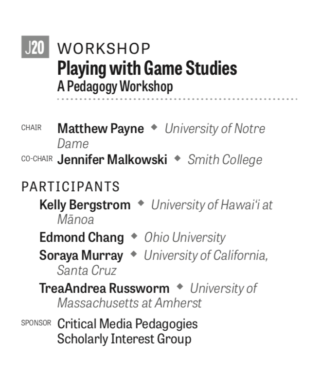Happy to be in Seattle again for SCMS! If you're also here and want to hear some great ideas for teaching video game studies, come to our workshop Friday at 9 AM (Virginia room, 4th floor, Union St Tower) <a href="/ProfessorTMR/">TreaAndrea</a> <a href="/Ludology/">Matthew Payne</a> @sorayamurray <a href="/edmondchang/">Edmond Chang</a>