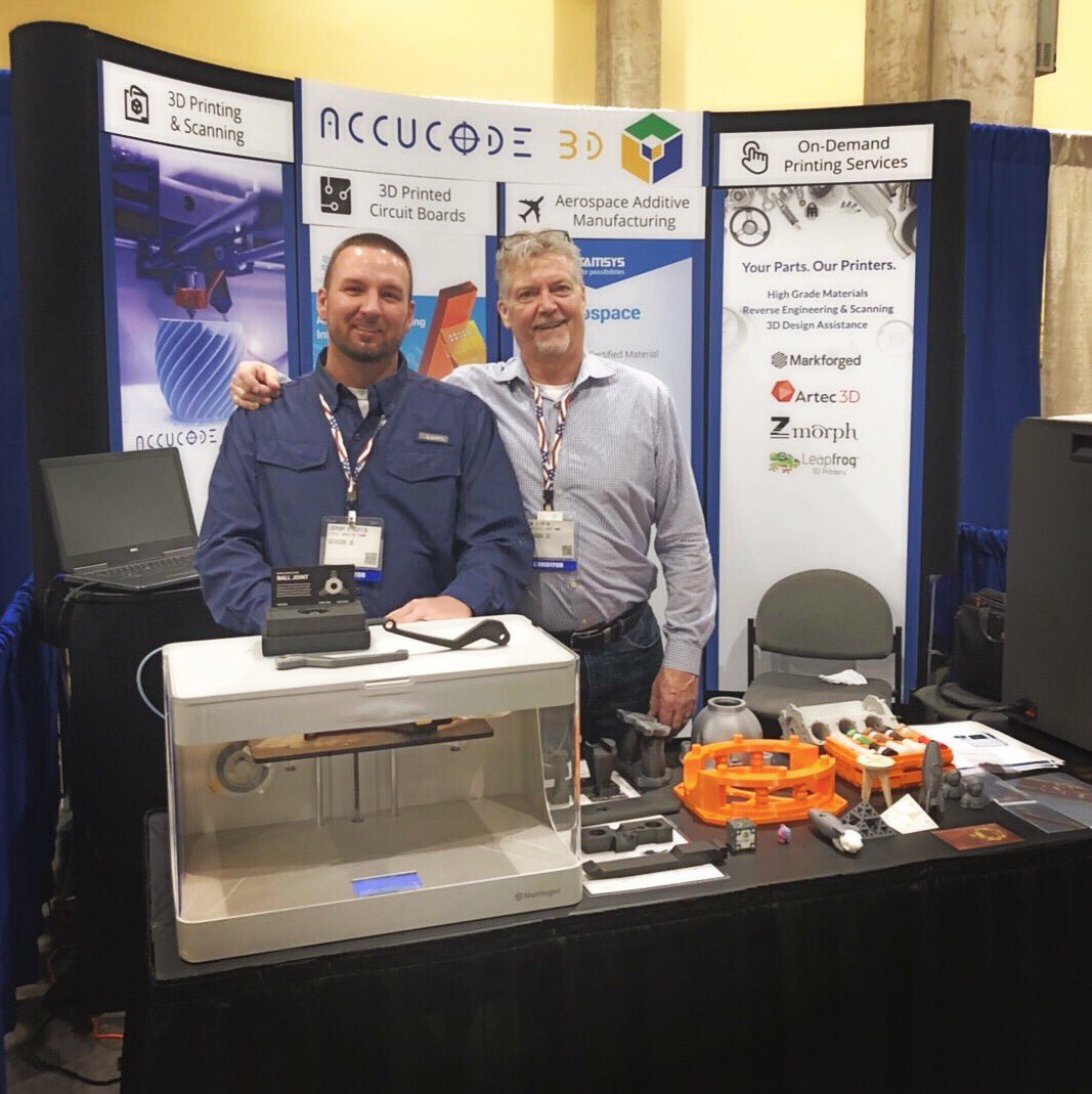 Accucode's tweet image. It’s a good day to stop by booth #508 at the @Design2Part show in Grapevine, TX to learn more about Accucode 3D and our print-a-part services. Make sure to say hi to Bob Diffin, Andrew Sager (@BuffsFan333 ) and Jeremey Kindrick #3dprinting #design2part