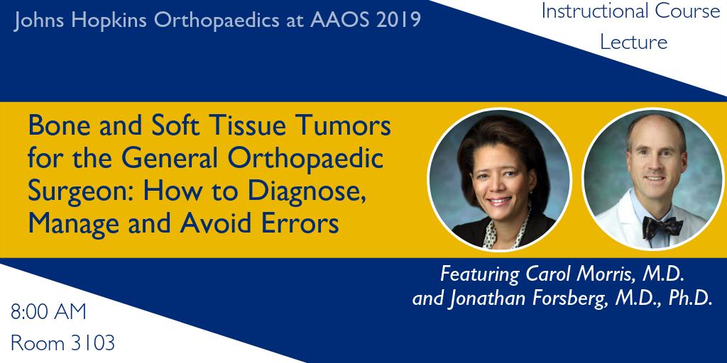 Planning your Thursday at #AAOS2019? Don't miss this ICL with our #orthoonc experts Carol Morris and Jonathan Forsberg. They will review common bone & soft tissue tumors in children and adults and outline a strategy for working up and triaging suspicious lesions.