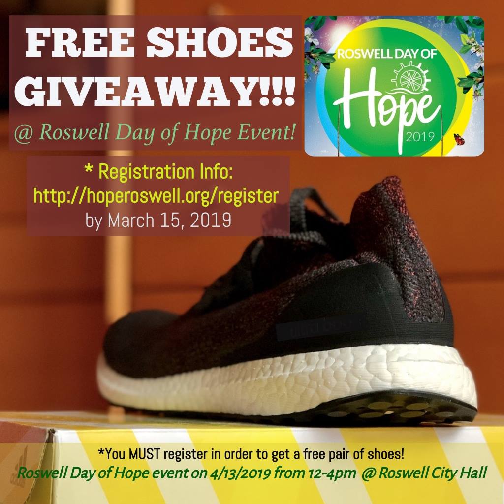 FREE SHOES GIVEAWAY for you and/or your children!!! 👟
💁‍♂️You MUST register in order to get a free pair of shoes here: hoperoswell.org/register ⬅️⬅️⬅️
Registration ends March 15th.

Join us Roswell Day of Hope event! Invite family, friends, neighbors!!! HopeRoswell.org