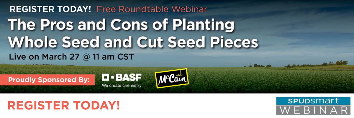 Is a whole seed system possible for Canada? Register for our webinar to learn about the pros and cons of planting whole seed and cut seed pieces, whole seed size distribution and more from industry experts #potato #planting #McCain #RDO #CSS ow.ly/A7RX30o2LRl