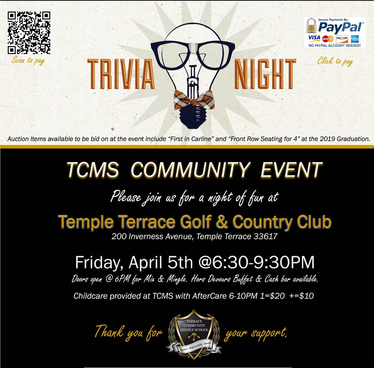 TCMStornadoes's tweet photo. Join us for Trivia Night. April 5th at the Temple Terrace Country Club 6 - 9:30pm. https://t.co/0XO7cQ9Uh4
