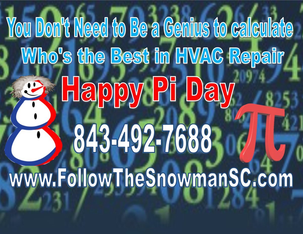SwiftHVAC's tweet image. just like Pi, it would take forever to name all the ways A+ is here for you!  Call 843-492-7688 and ask how our Service Agreements can save you time and money! #FollowTheSnowmanSC #happypiday #MyrtleBeach  #springbreak2019
