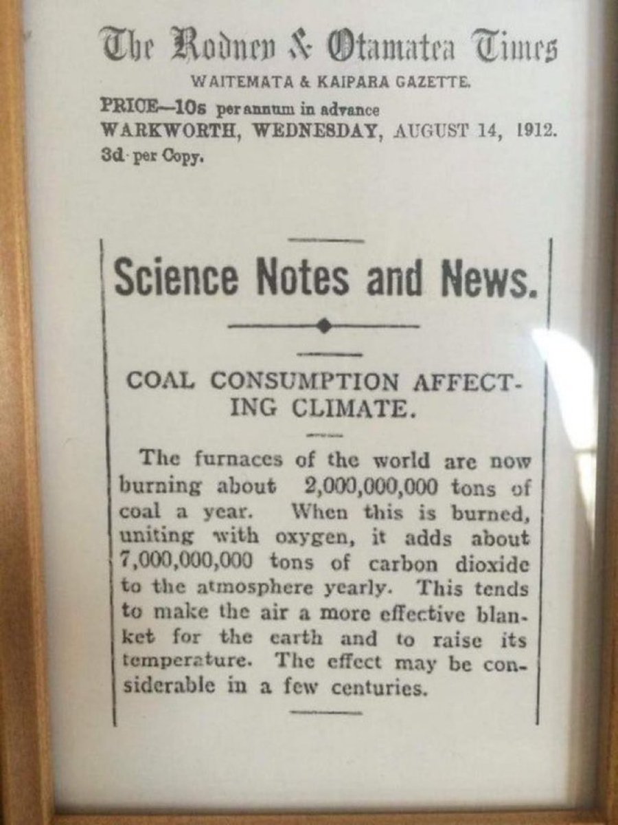 ValaAfshar's tweet photo. Newspaper headline from 107 years ago: “coal consumption affecting climate" https://t.co/FGJtsjtZhV