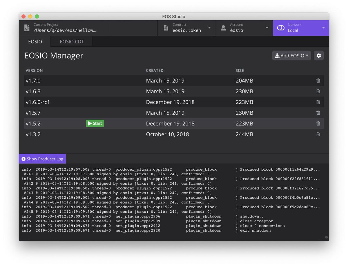 obsidian_labs's tweet image. We just released v0.3.7 for Mac &amp;amp; Windows! The official EOSIO docker images are only up to 1.5.2, so we build 1.5.7, 1.6.3, and 1.7.0 from source. Now with EOS Studio you can download and run the latest version EOSIO nodes! #eosstudio #EOSIO @Docker #IDE #smartcontract