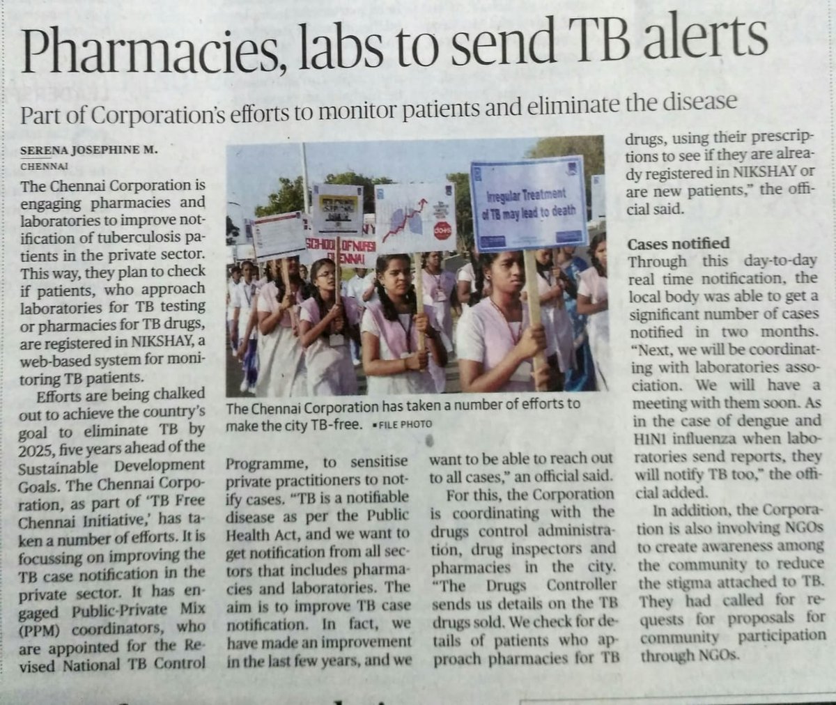 The Chennai corporation has started to engage laboratories &amp; pharmacies to notify #TB patients on #Nikshay portal. Do you ? It's time to #EndTB. <a href="/MoHFW_INDIA/">Ministry of Health</a> <a href="/JPNadda/">Jagat Prakash Nadda</a> <a href="/AshwiniKChoubey/">Ashwini Kr. Choubey</a> <a href="/IMAEndTB/">Indian Medical Association - End TB</a> <a href="/AS_RNTCP/">Sanjeeva Kumar</a> <a href="/iamvikassheel/">Vikas Sheel IAS</a> <a href="/WHO/">World Health Organization (WHO)</a> <a href="/StopTB/">Stop TB Partnership</a> <a href="/TbDivision/">Central TB Division | #TBMuktBharat</a> <a href="/NHPINDIA/">National Health Portal</a> <a href="/AyushmanNHA/">National Health Authority (NHA)</a> <a href="/ICMRDELHI/">ICMR</a>