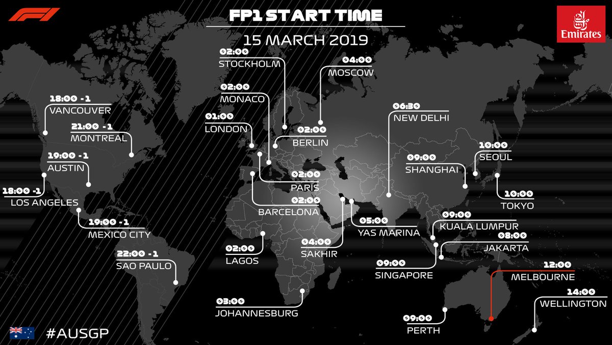 The wait is almost over 🙂

Here's what time the first practice session of 2019 starts where you are ⏰ 🌍

#AusGP 🇦🇺 #F1