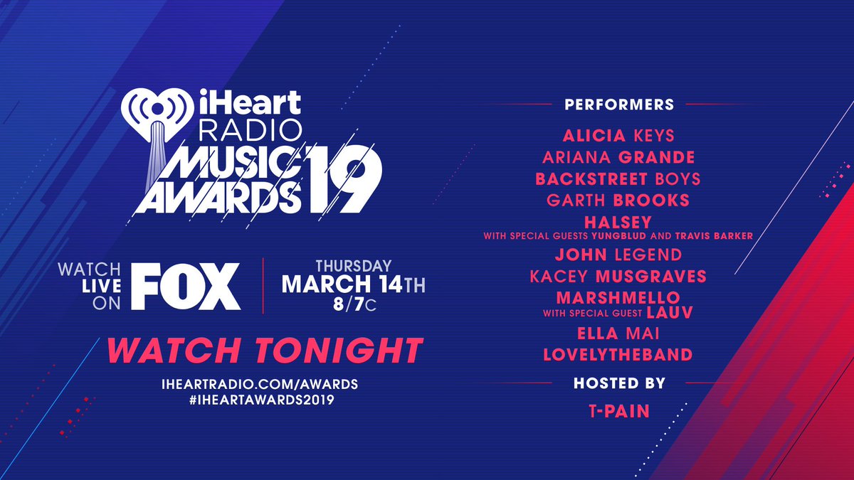 #iHeartAwards2019 performers <a href="/aliciakeys/">Alicia Keys</a>, @ArianaGrande, <a href="/backstreetboys/">Backstreet Boys</a> &amp; more! 😍 
Watch TONIGHT on <a href="/FOXTV/">FOX</a>