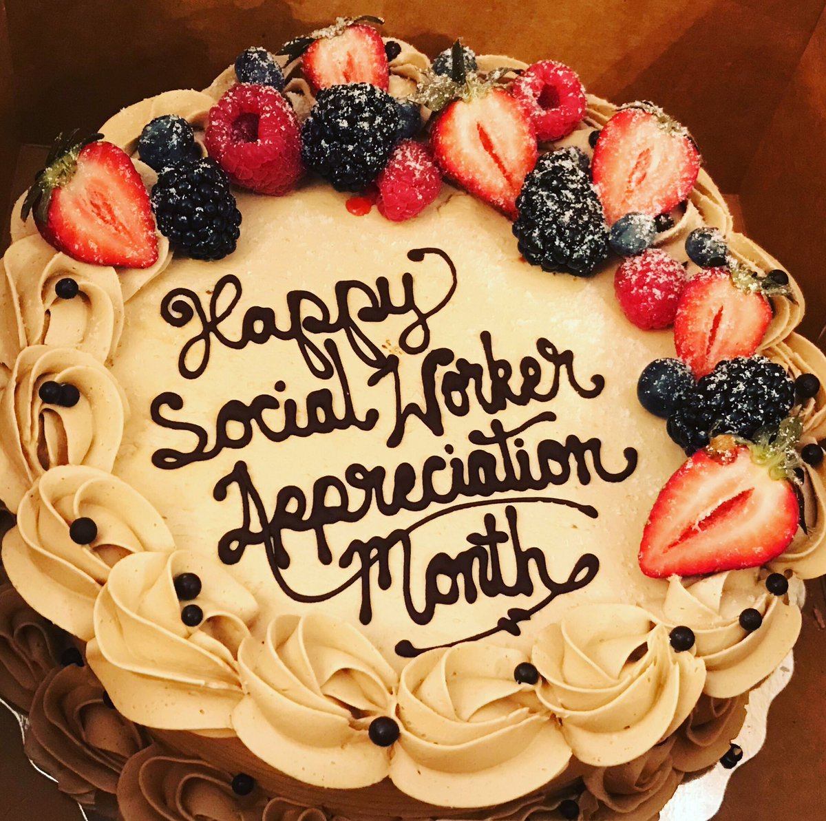 Did you know that #March is #SocialWorker Appreciation Month? I served this #decadent #chocolate #cake with #saltedcaramel icing from <a href="/Chesspiececafe/">Chess Piece Cafe</a> to the awesome staff at Child and Family Services this morning to show my appreciation for their hard work.