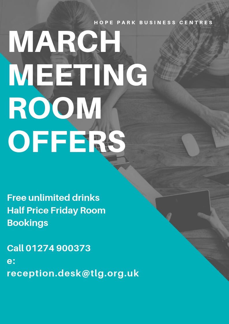 It’s Friday tomorrow and that means 50% off Friday meeting room bookings #FridayFeeling #meetingrooms #bradfordmeansbusiness