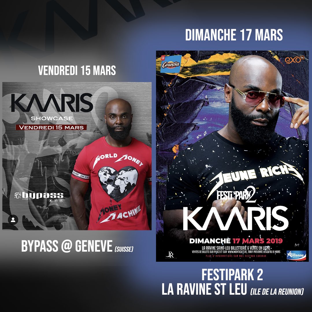 KaarisOfficiel1's tweet photo. =>Rdv demain soir vendredi 15 Mars au Bypass Club Geneva @ Geneve en Suisse 🇨🇭
=> Rdv Dimanche 17 Mars au @
Festipark2 @ La Ravine St Leu- ile de le Réunion 🇷🇪
#zongoledozo #kdoubleA #974 #225 #270 #On3 #gunsalute #sevran https://t.co/YVRW1BSgIJ