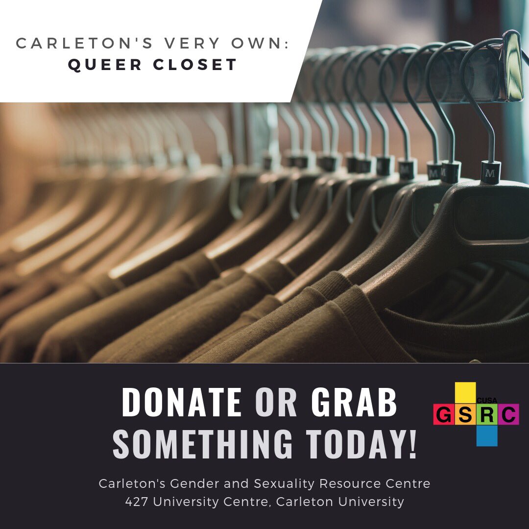 cusagsrc's tweet image. Check out our new QUEER CLOSET in the GSRC Centre! You can donate clothes or pick something up that catches your eyes 🏳️‍🌈
•
[image description] rack of clothing with the GSRC logo.