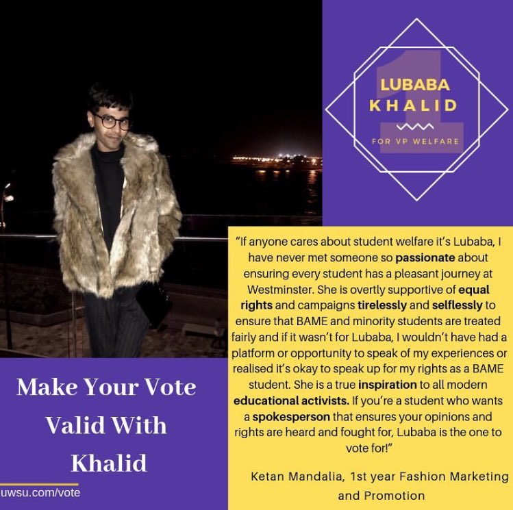 LUBABA4VPWEL's tweet photo. Ketan Mandalia telling us MANY reasons to why you should #MakeYourVoteValidWithKhalid!         “She is overtly supportive of equal rights and campaigns tirelessly and selflessly to ensure that BAME and minority students are treated fairly��� https://t.co/bTtYg3JsOO