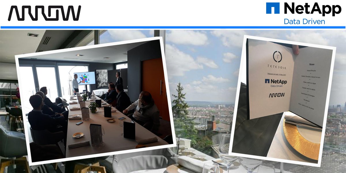 ArrowECS_Fr's tweet photo. Un excellent moment passé avec nos partenaires privilégiés @NetAppFrance à #Lyon. De nombreux échanges sur les opportunités #business communes agrémentés par un déjeuner avec une magnifique vue sur la ville Lumière ! https://t.co/6su3JO1CTr