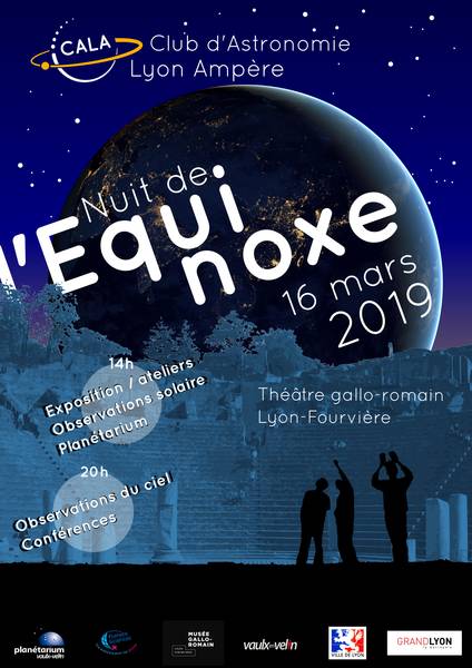 Le Cala et ses partenaires vous proposent une Nuit de l’Équinoxe  samedi 16 mars au Théâtre Gallo Romain de Fourvière à Lyon: pour  tous les curieux du ciel des  ateliers, expositions, stands, conférences  et observations astronomiques: cala.asso.fr/nuit-de-lequin…