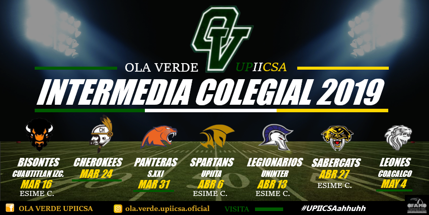 🏈¡Te compartimos nuestro calendario de la temporada INTERMEDIA COLEGIAL 2019 perteneciente a la liga OFAMO! 🏈

#FeelTheWave
#UPIICSAahhuhh