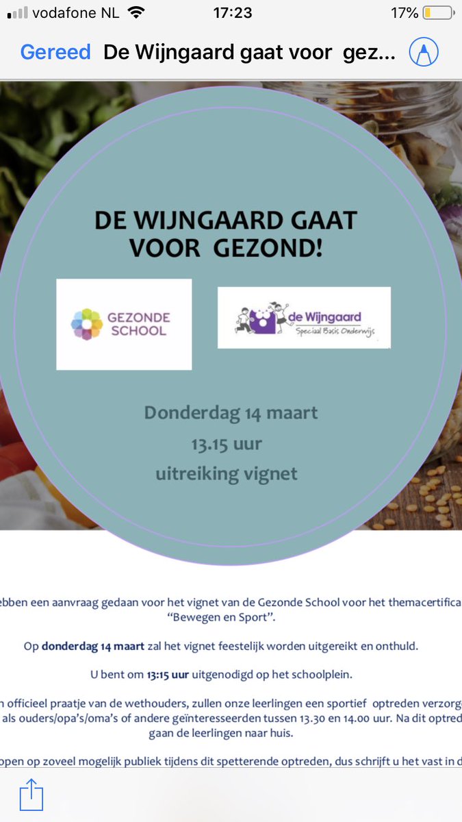 De Wijngaard in #Huizen heeft vanmiddag het vignet van de Gezonde School voor het themacertificaat ‘Bewegen en Sport’ gekregen. Het was feest op school.
Van harte gefeliciteerd <a href="/RenatevdMooren/">Renate vd Mooren</a> en je team !