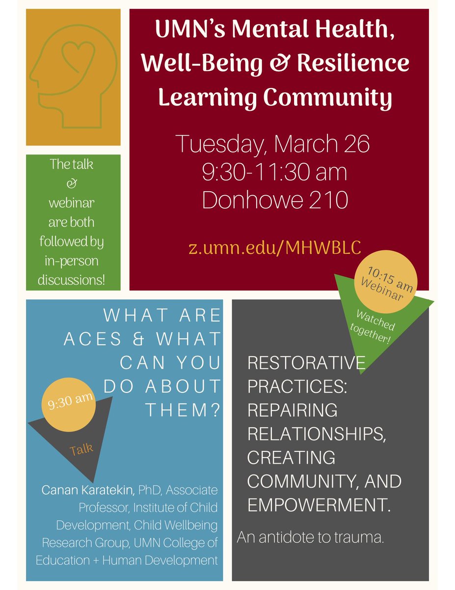 Join CYFC for our upcoming Learning Community on March 26th from 9:30am - 11:30am in Donhowe 210! Come learn about ACEs and Restorative Practices followed by a discussion afterwards.