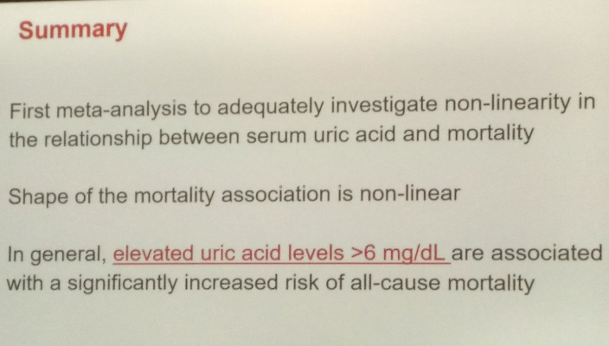 enriquecalvoA's tweet photo. Meta-análisis sobre mortalidad y ácido úrico con más de 3.000.000 de pacientes... uricemia >6 mg/dl se relaciona con mortalidad
#uricacid
#mortality
#ECN19 https://t.co/EV2CLmX2tu