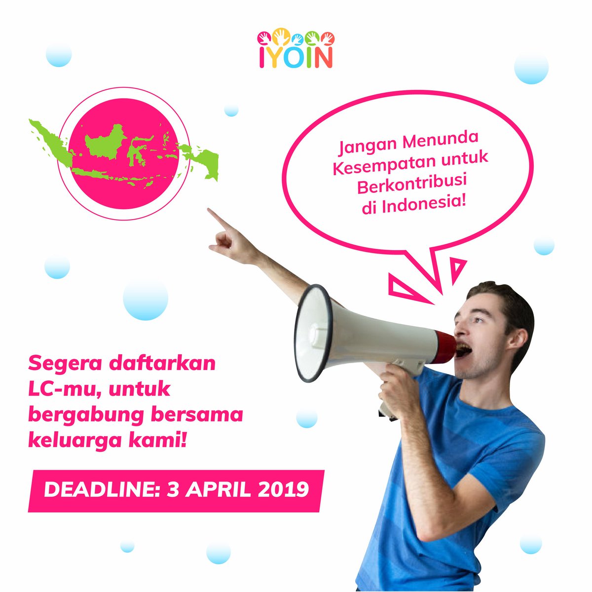 [Pendaftaran Local Chapter Baru Dibuka]
🎆 Deadline 3 April 2019 🎆
Segera hubungi email 📩 muhammadfrassetialubis@iyoin.org dan jangan lupa (cc : iyoin2@gmail.com) 
MEDIA INFORMASI IYOIN:
Website : iyoin.org
FB : facebook.com/iyoinorg