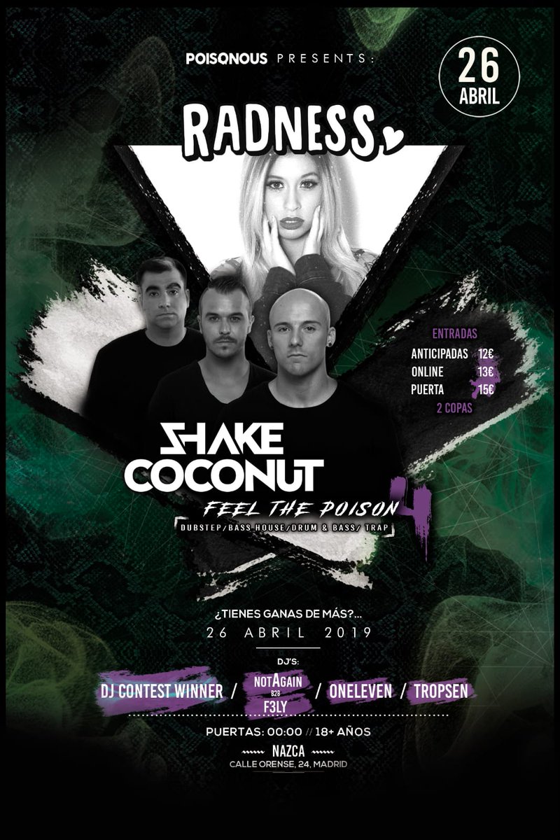 El 26 de abril nos hinchamos de Dubstep, Bass House y Drum &amp; Bass en <a href="/SalaNazca/">Sala Nazca</a> con la gente de POISONOUS y su 'Feel The Posion'

Hazte con tu entrada y vente a bailar con nosotros.