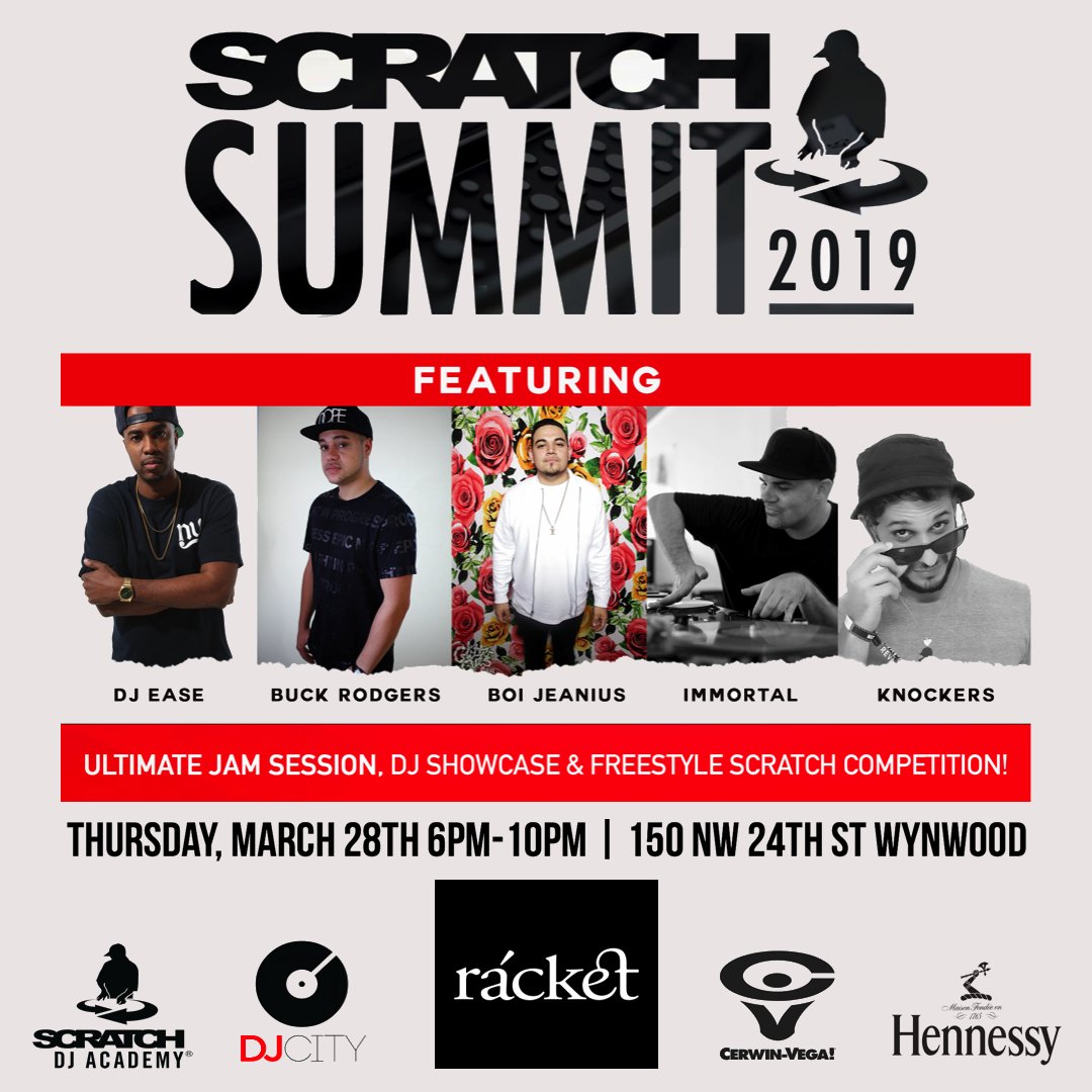 ScratchMiami's tweet image. Scratch Summit 2019.. Thursday, March 28th from 6pm to 10pm @ Racket (150 NW 24th St Wynwood)DJs &amp;amp; Producers from around the world gather every year to celebrate the culture and CUT IT UP!!